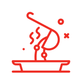 Red abstract cooking symbol on black background.